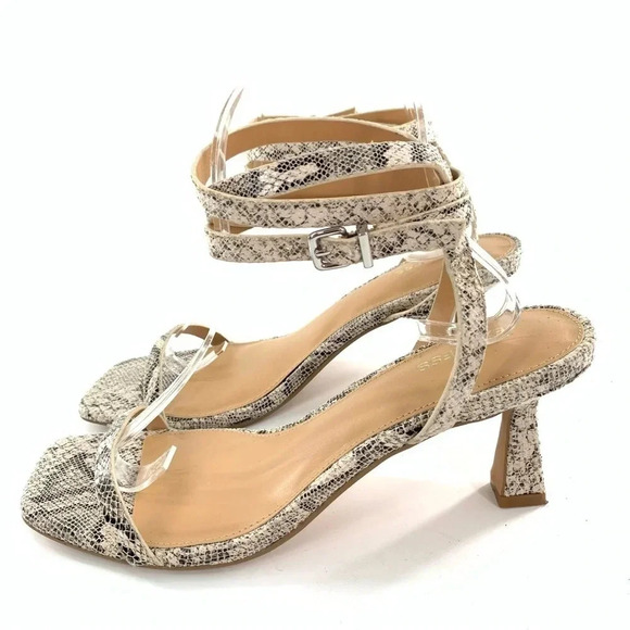 Express heels size 9 gray cream faux vegan leather snakeskin print party - Picture 5 of 12